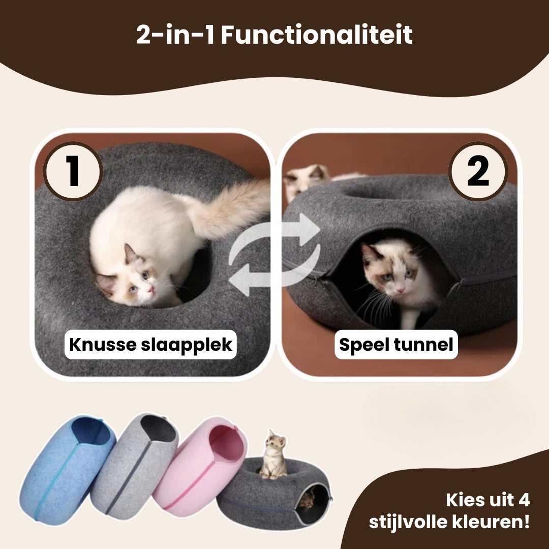 2-in-1 Donut Tunnel Bed voor Katten
