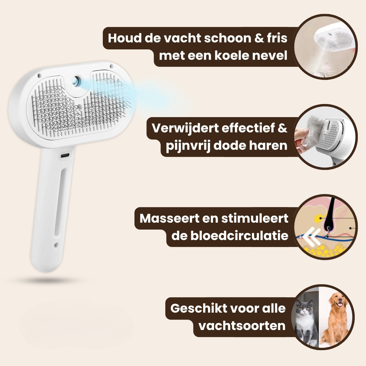 Pootjespret™ Steami Pro - Professionele Vachtverzorgings Borstel voor Huisdieren