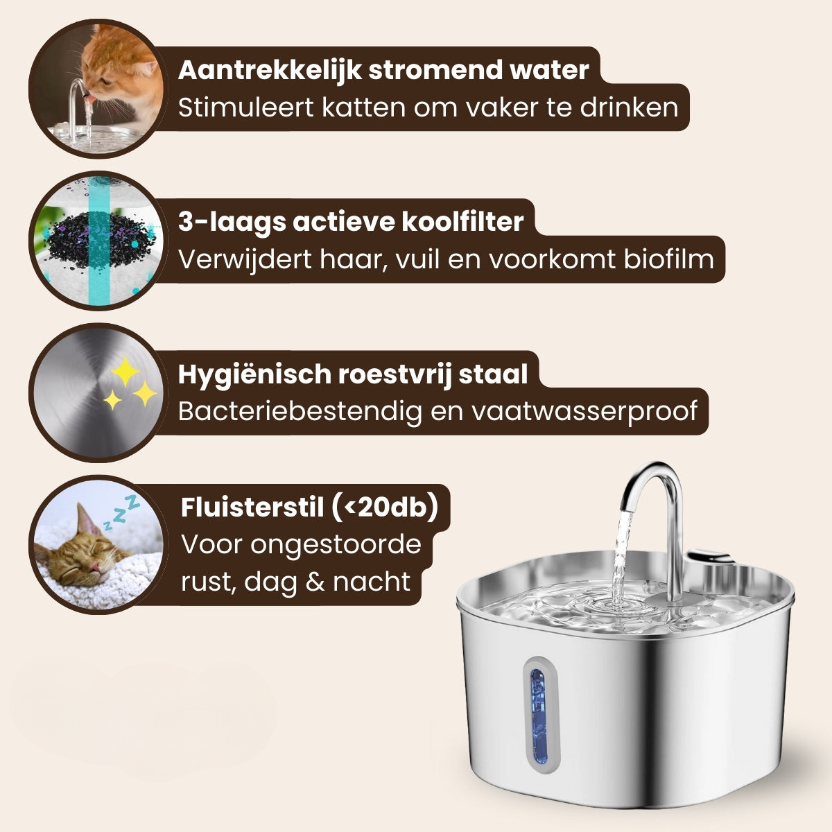 Pootjespret™ PuraFlow Pro - Premium RVS Drinkfontein voor Katten