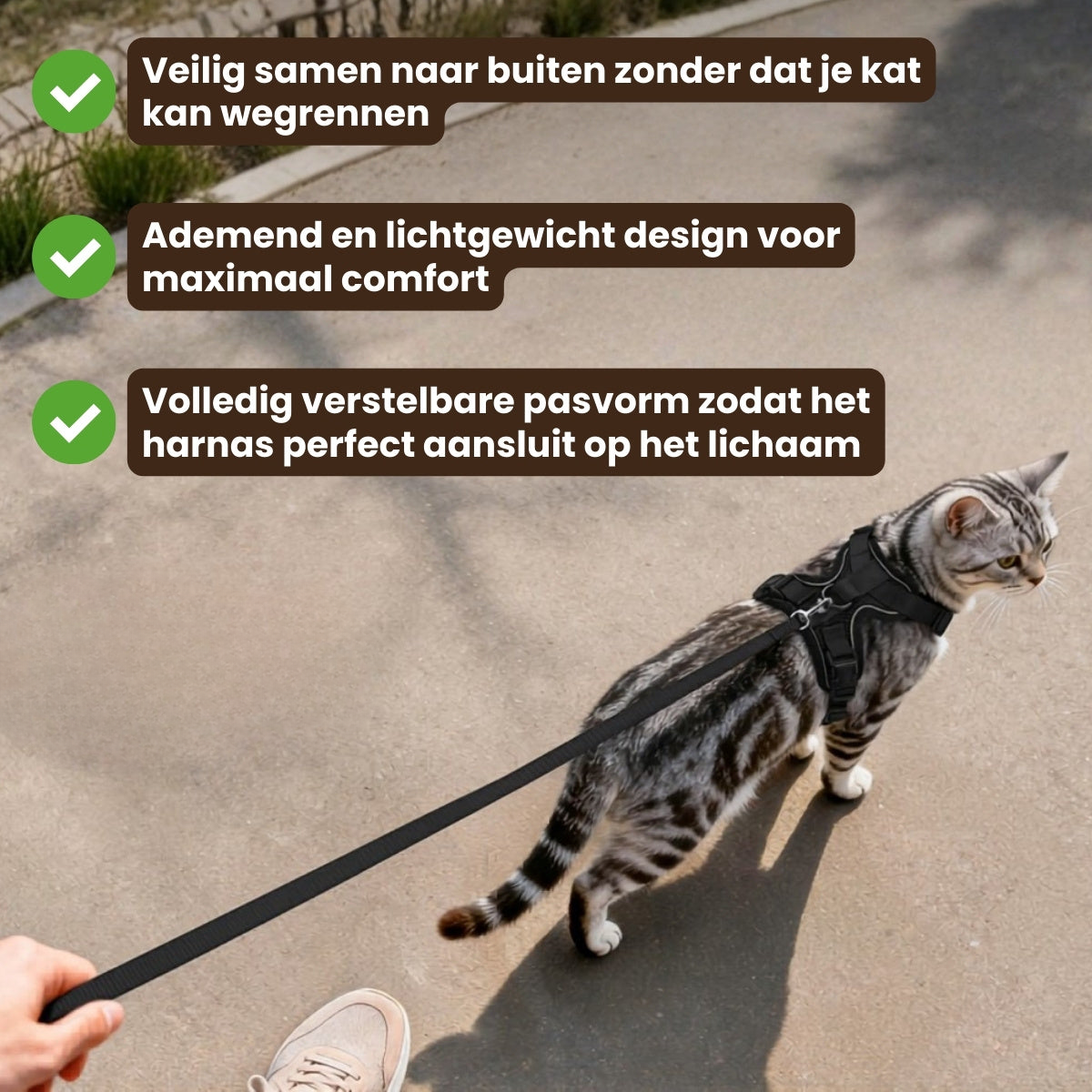 Pootjespret™ Explorer Air - Ademend en Verstelbaar Kattenharnas met Looplijn