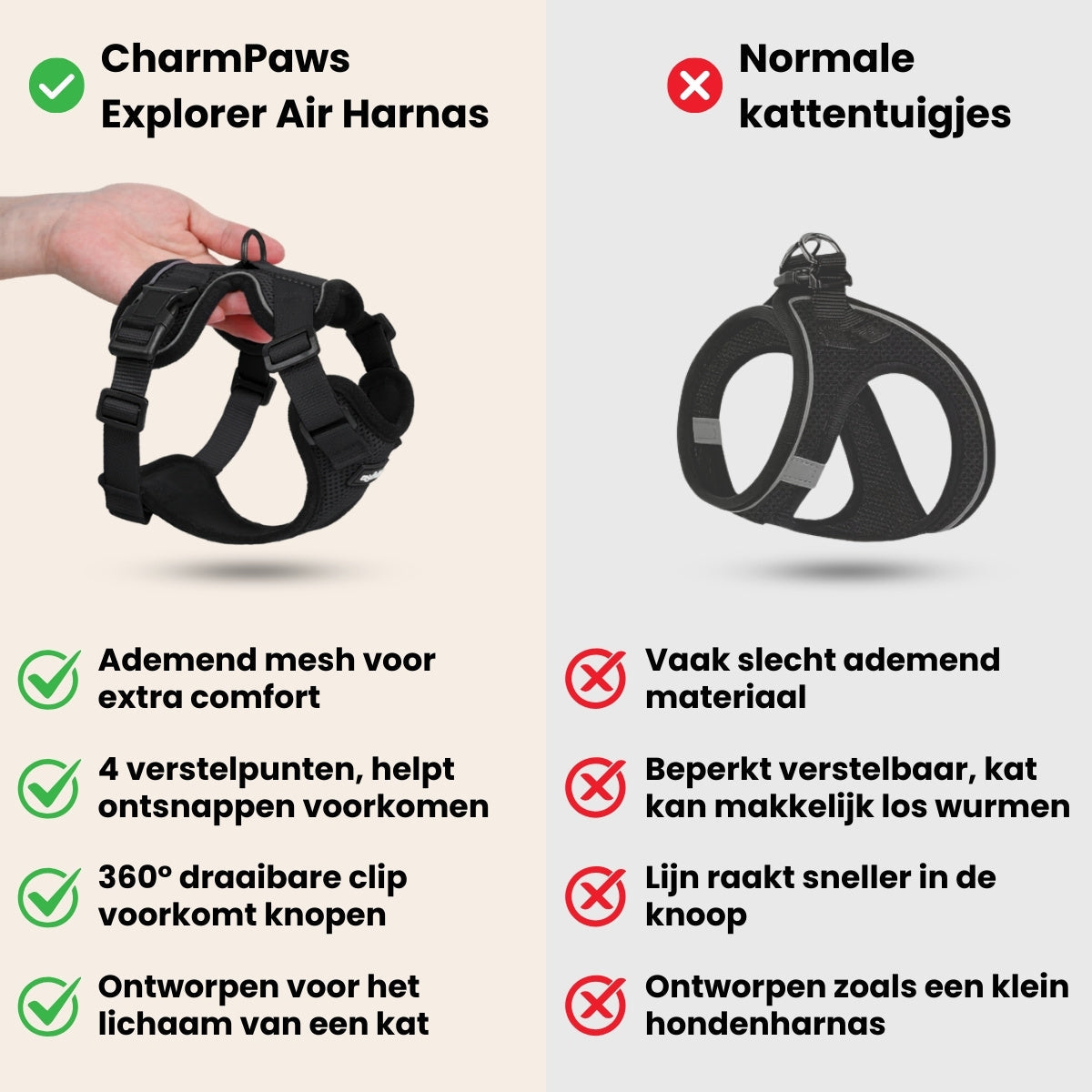 Pootjespret™ Explorer Air - Ademend en Verstelbaar Kattenharnas met Looplijn