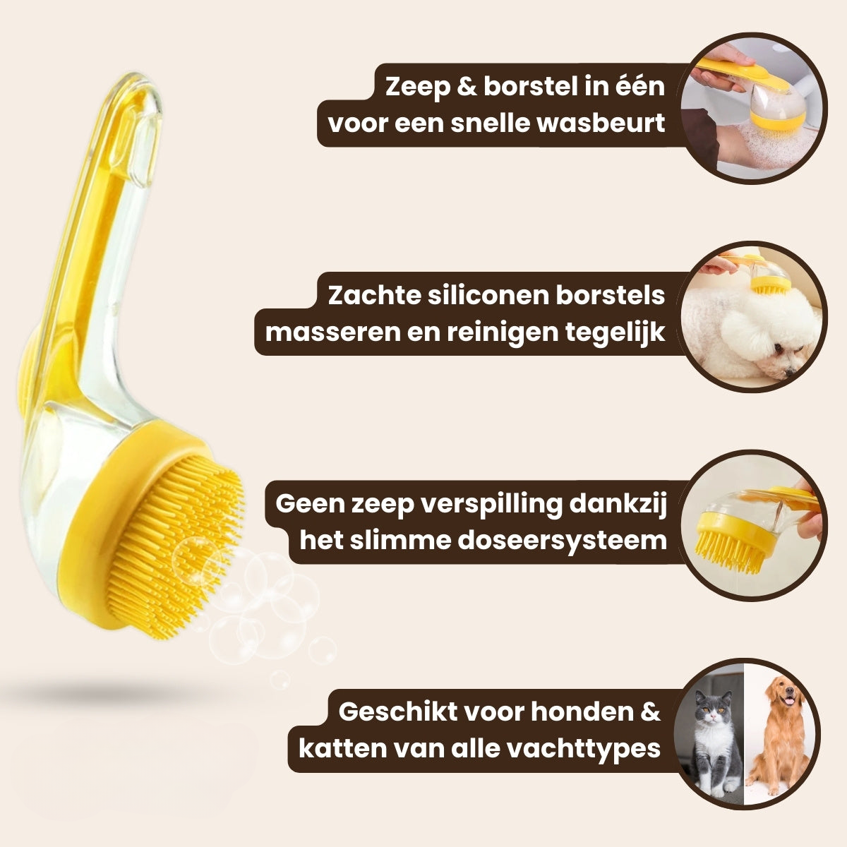 Pootjespret™ SoapyBrush - 2-in-1 Shampoo & Wasborstel voor Huisdieren