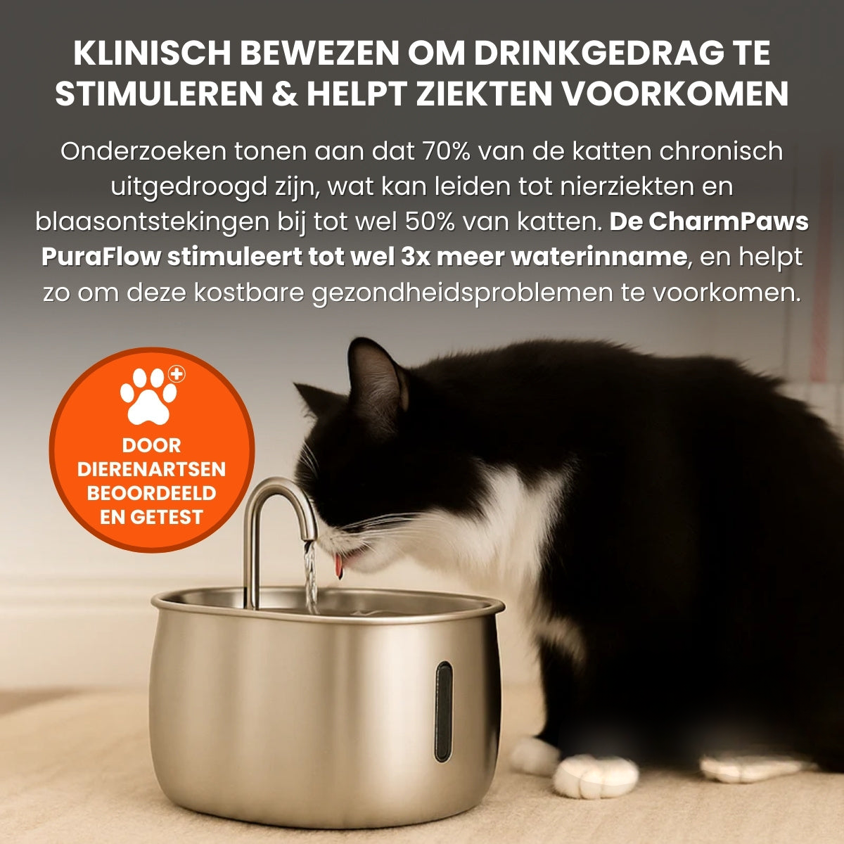 Pootjespret™ PuraFlow Pro - Premium RVS Drinkfontein voor Katten