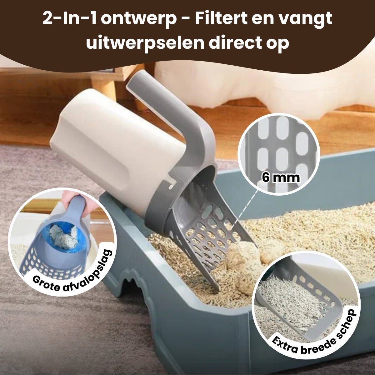 2-in-1 Kattenbakschep met Container