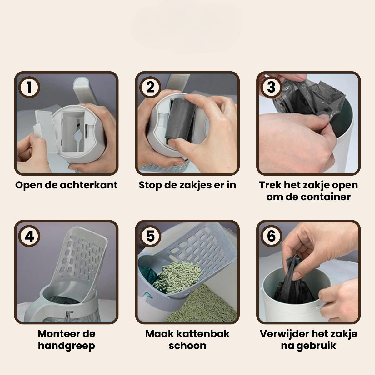 2-in-1 Kattenbakschep met Container