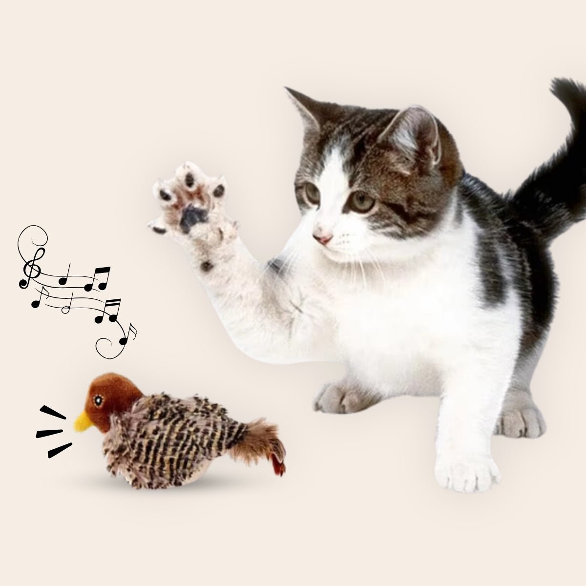 Pootjespret™ Realistische Simulatie Vogel voor Katten - Kleine Mus (Tjilpt)