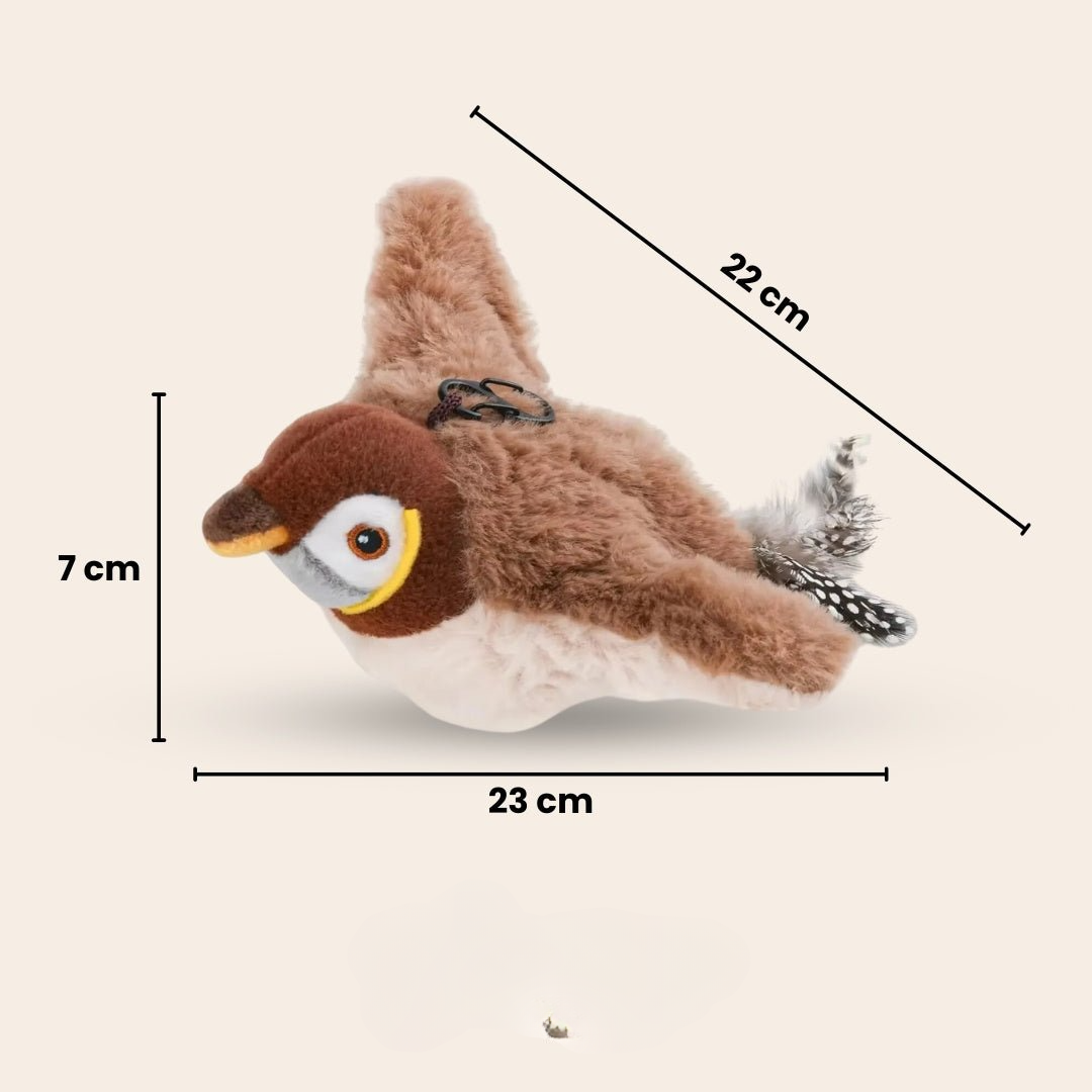 Pootjespret™ Realistische Simulatie Vogel voor Katten - Grote Mus (Flappert + Tjilpt)