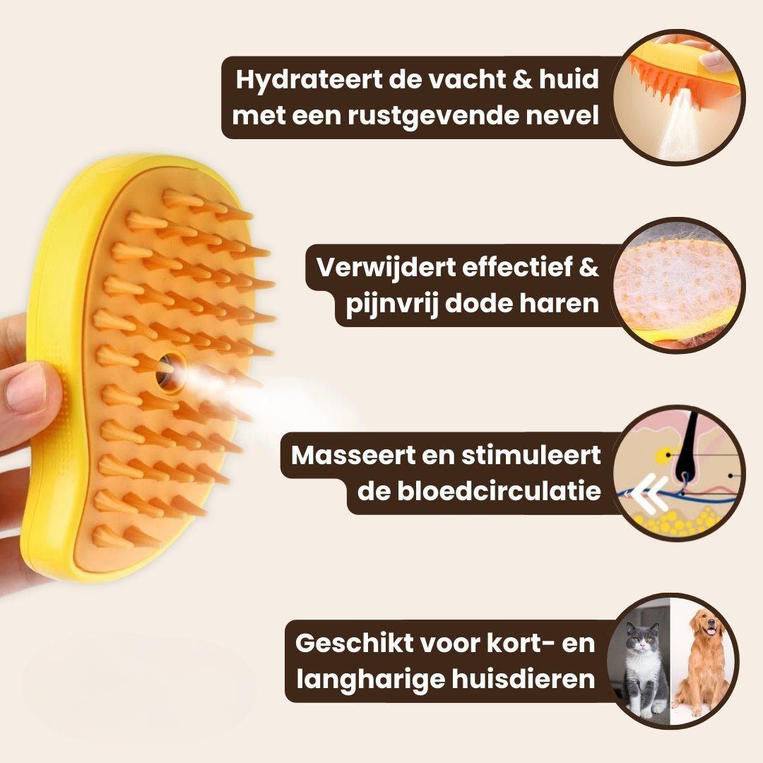Pootjespret™ Steami Original - Vachtverzorgings Borstel voor Huisdieren