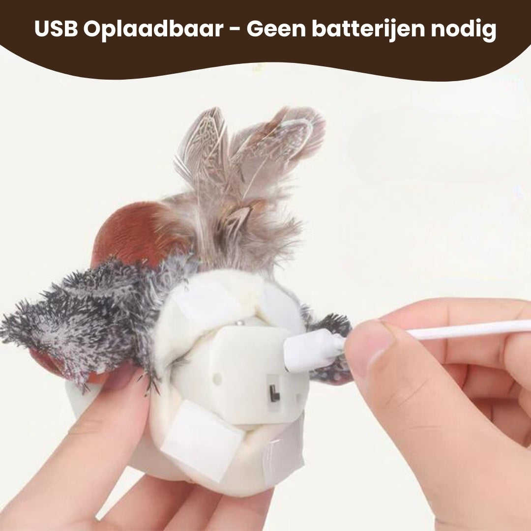 Pootjespret™ Realistische Simulatie Vogel voor Katten - Kleine Mus (Flappert + Tjilpt)